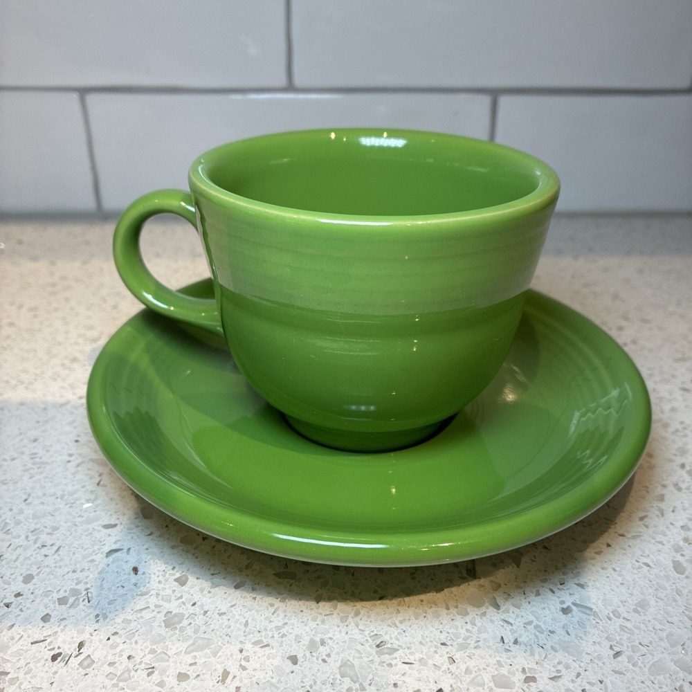 Fiesta Shamrock Green Cup and Saucer Set Homer Laughlin Fiestaware USA